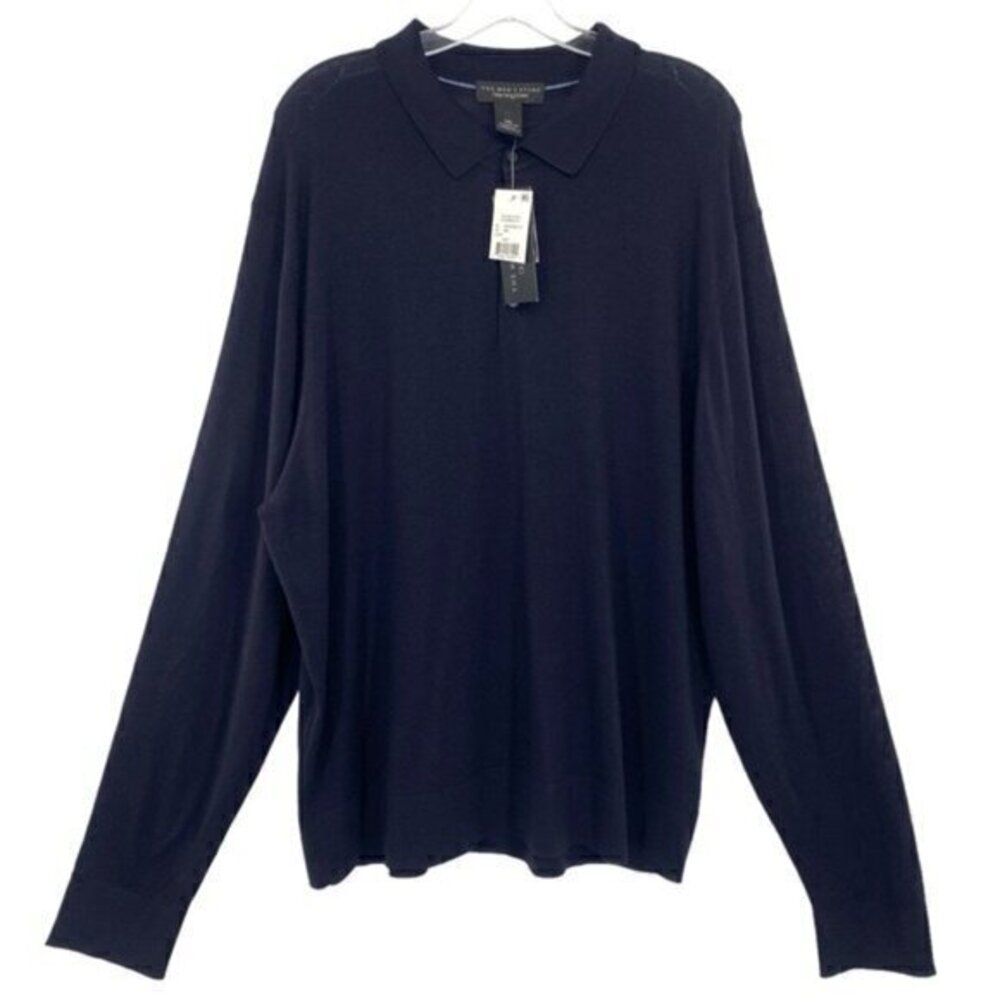 The Men’s Store Bloomingdale’s Navy Merino Wool Long Sleeve Polo Sweater